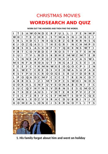 CHRISTMAS MOVIES WORDSEARCH AND QUIZ