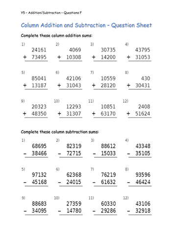 Y5 Maths - Addition & Subtraction (Free) | Teaching Resources