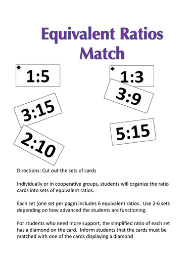 Equivalent Ratio Match: A Math Game/Center | Teaching Resources