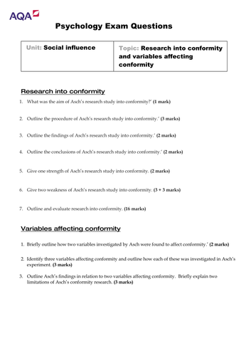 Psychology: Conformity: Variables affecting conformity | Teaching Resources