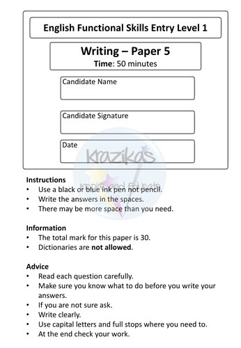 Functional Skills English Entry Level 1 Writing Practice Papers 