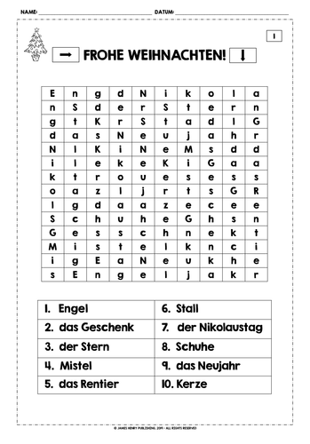 GERMAN CHRISTMAS WORD SEARCHES | Teaching Resources