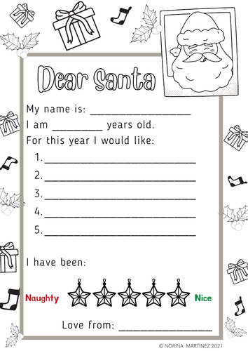 Dear Santa Christmas Wishlist Templates Colouring In - set of 5 ...