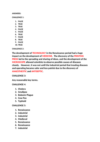 END OF TERM MEDICINE THROUGH TIME FUN CHALLENGES AND REVISION