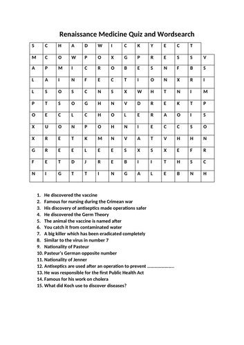 INDUSTRIAL MEDICINE WORDSEARCH AND QUIZ