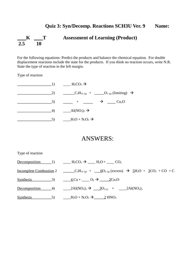 Grade 11 Chemistry Quiz Combustion, Synthesis and Decomposition Reactions Quiz With Answers #9