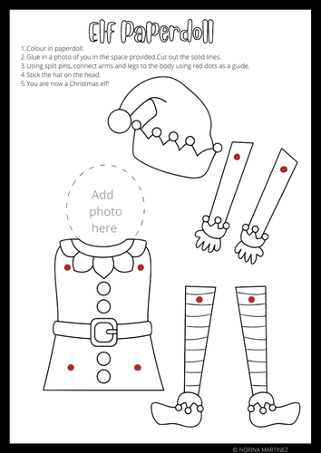 Christmas Elf Paperdoll Template Craft Activity | Teaching Resources