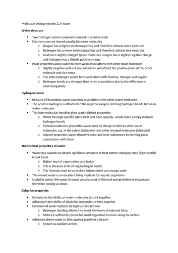 IB biology higher level topic 2- molecules | Teaching Resources