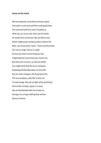 Teaching English: Poetry Unit - Seamus Heaney's 'Storm on the Island ...