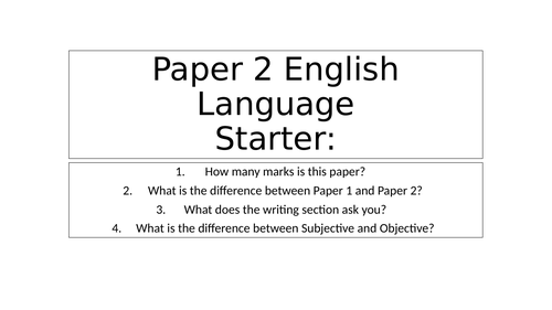 English Language Paper 2 - Extract and PPT for 1-4 AQA | Teaching Resources