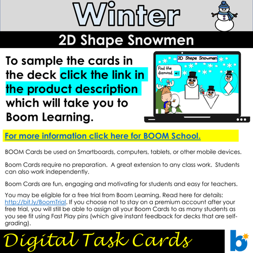 2d Shapes Snowmen Winter Boom Cards™ Teaching Resources