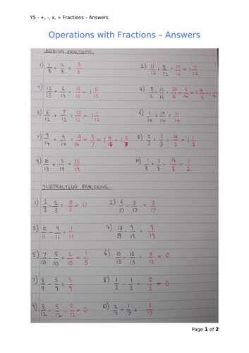 Y5 Maths - Fraction Operations