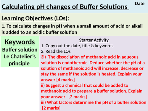 Buffer Solution Calculations 2 (AQA) | Teaching Resources