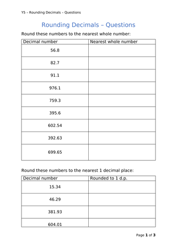 Y5 Maths - Rounding Decimals | Teaching Resources