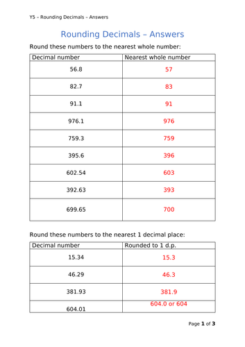 Y5 Maths - Rounding Decimals