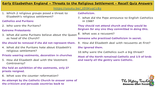 Threats to Elizabeth's Religious Settlement - Early Elizabethan England ...