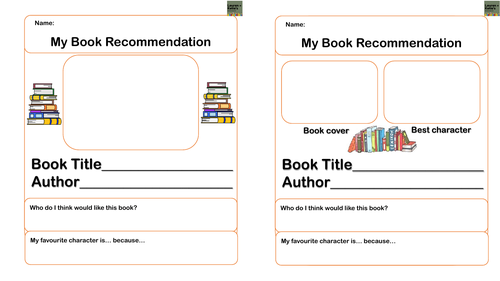 Book Recommendation and My Favourite Book Sheets (World Book Day Tasks ...