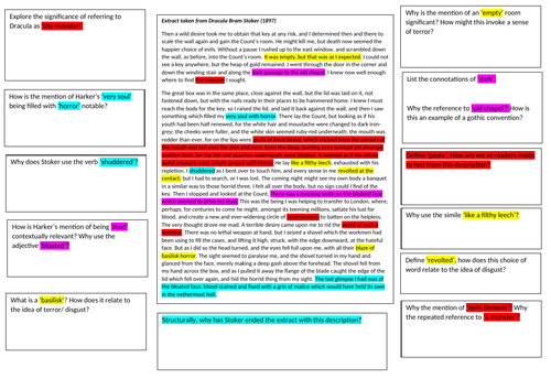 Guided annotation sheet for 'Dracula' | Teaching Resources