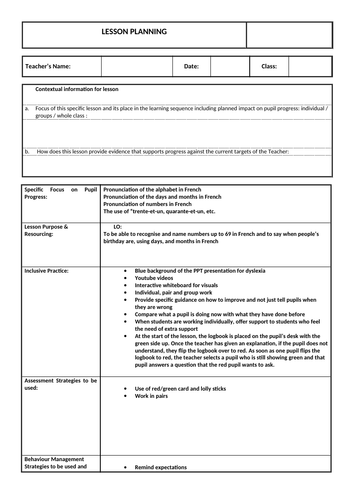 French Reteach Lesson Plan on days, numbers and months | Teaching Resources