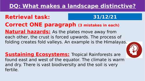 DISTINCTIVE LANDSCAPES - OCR B GEOGRAPHY SCHEME OF WORK