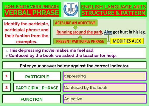 non finite verbal phrase google slides teaching resources