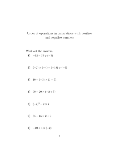 Order of operations in calculations with positive and negative numbers ...