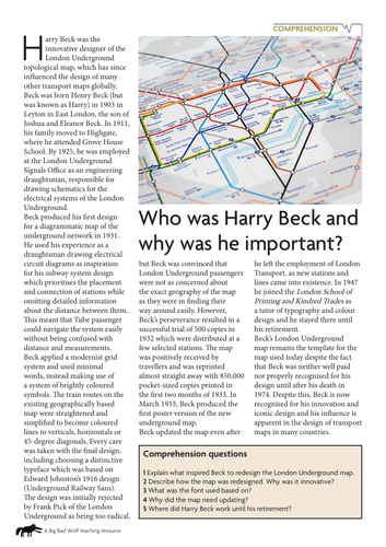 Comprehension- Who was Harry Beck and why was he important? | Teaching ...