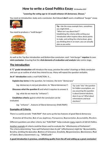 A-level Politics Essay Writing Skills | Teaching Resources