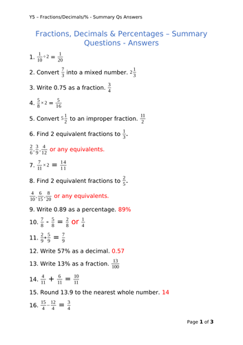 Y5 Maths - Fractions&Decimals - Mixed Qs