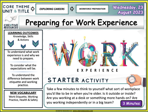 Preparing for work experience - Careers | Teaching Resources