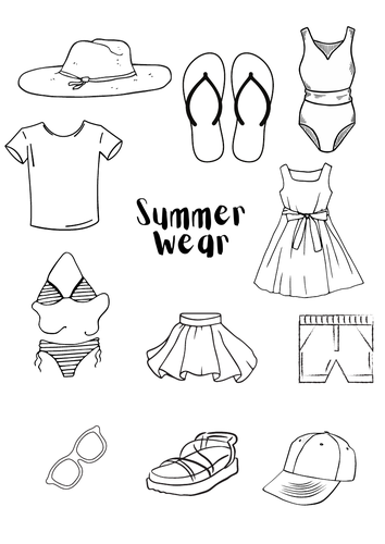 Summer Clothing Coloring Activity Worksheet One Page | Teaching Resources