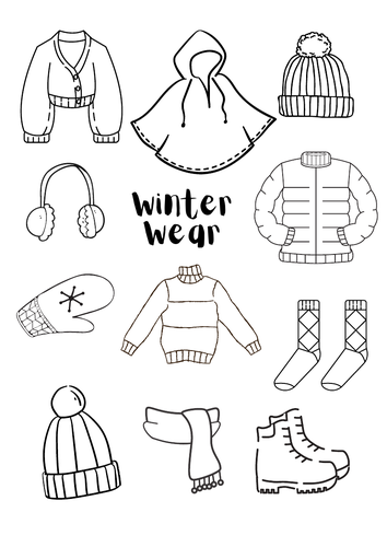 Winter Clothing Coloring Activity Worksheet One Page | Teaching Resources