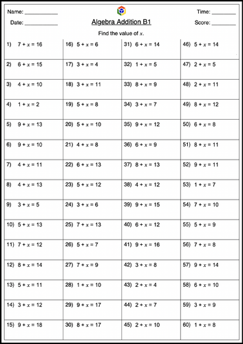 12 Algebraic Operation Worksheet B | Teaching Resources