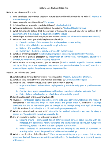 Natural Law Test | Teaching Resources