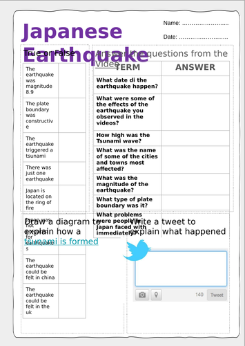 earthquake case study worksheet