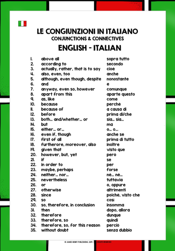 ITALIAN CONJUNCTIONS LIST | Teaching Resources