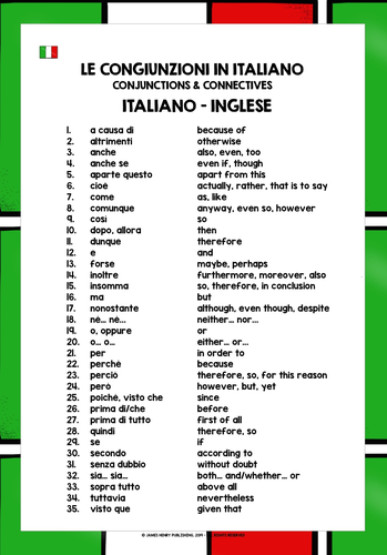 ITALIAN CONJUNCTIONS LIST | Teaching Resources