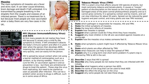 Viral Diseases - Worksheet - Higher & Foundation (SPEC 3, AQA)