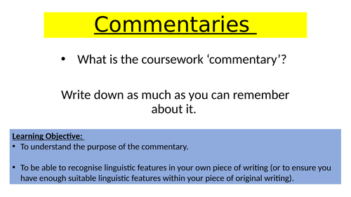 english language coursework commentary example