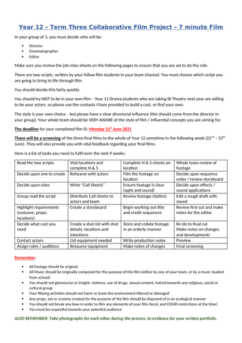 IB Film - Collaborative Project - Task & Templates | Teaching Resources