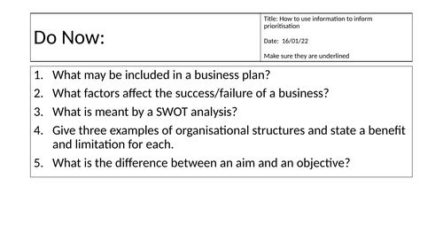 Cambridge Technical Business Unit 2 Working In Business Teaching
