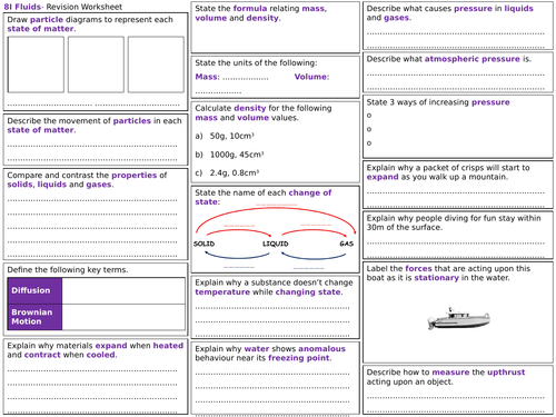 Exploring Science 8I Revision Worksheet- Fluids