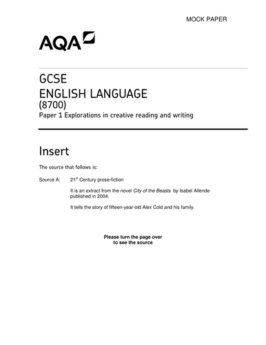 AQA GCSE English Language Paper 1 - City of the Beasts - Alex Cold ...