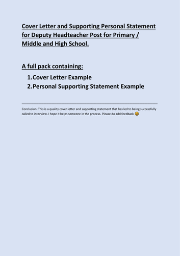 deputy headteacher personal statement examples