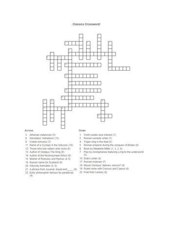 Classics Crossword Teaching Resources