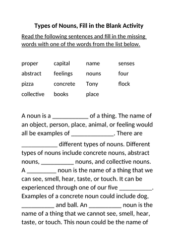 assignment about nouns