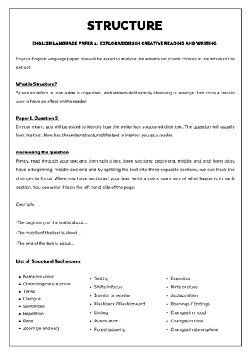 Structural Techniques Gcse English Language Paper 1