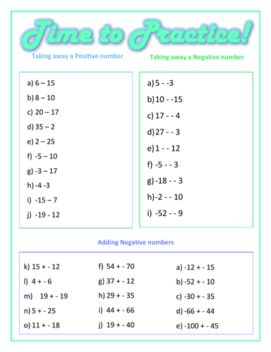 Adding and Subtracting Positive and Negative Numbers