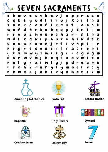 Catholic Religion: Severn Sacraments Word Search Activity | Teaching Resources