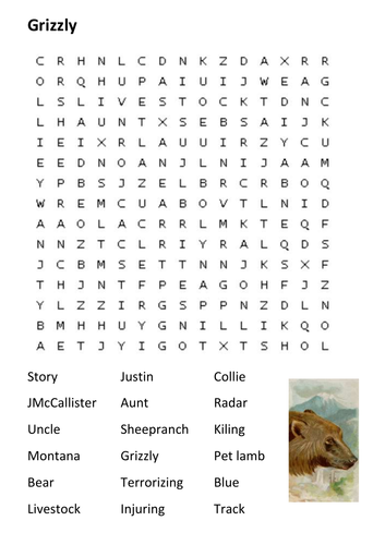 Grizzly by Gary Paulsen Word Search Teaching Resources